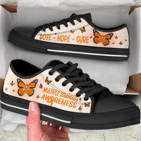 Multiple Sclerosis Shoes With Butterfly Version Low Top Shoes – Best Gift For Men And Women – Cancer Awareness Shoes