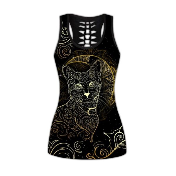 Mystery Cat Tattoos All Over Printed Women’s Tanktop Leggings Set –  Perfect Workout Outfits – Gifts For Cat Lovers