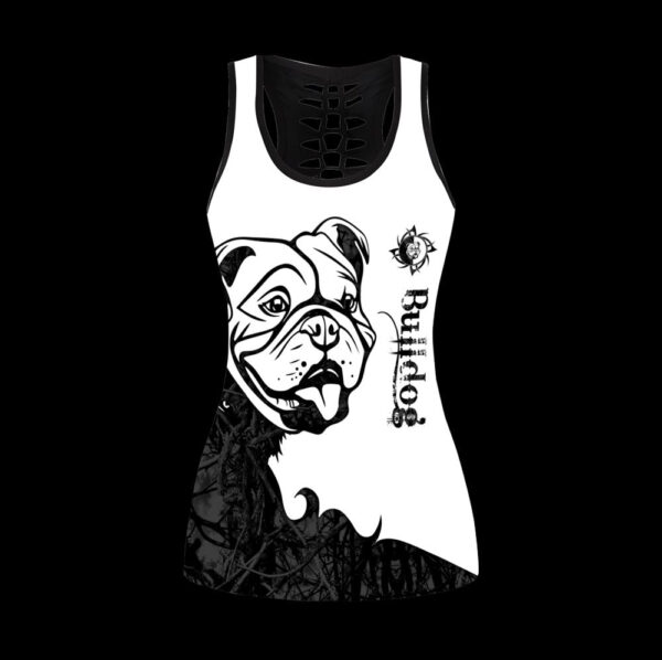 Nao Bulldog Black Tattoos Combo Leggings And Hollow Tank Top – Workout Sets For Women – Gift For Dog Lovers
