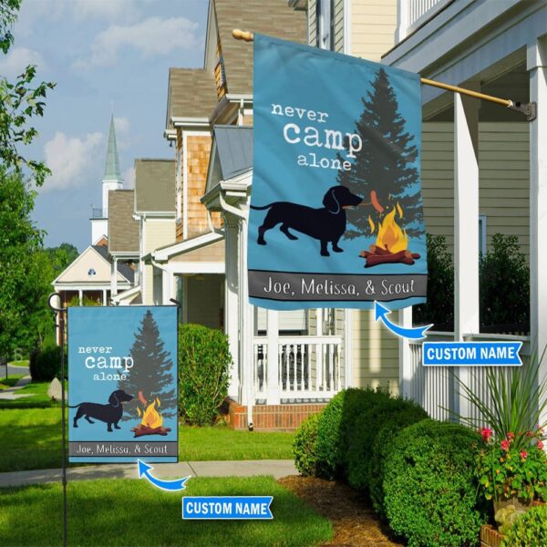 Never Camp Alone-Dachshund Personalized Flag – Custom Dog Flags – Dog Lovers Gifts for Him or Her