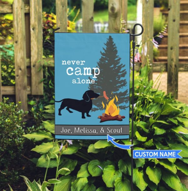 Never Camp Alone-Dachshund Personalized Flag – Custom Dog Flags – Dog Lovers Gifts for Him or Her