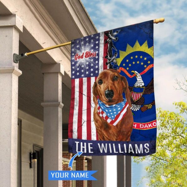 North Dakota Dachshund God Bless Personalized House Flag – Garden Dog Flag – Personalized Dog Garden Flags
