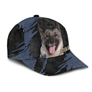 Norwegian Elkhound Jean Background Custom Name Cap Classic Baseball Cap All Over Print Gift For Dog Lovers 2 tva1de