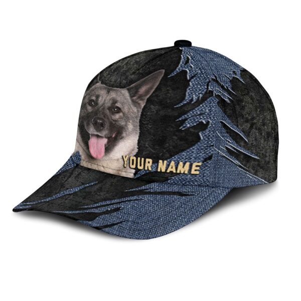 Norwegian Elkhound Jean Background Custom Name & Photo Dog Cap – Classic Baseball Cap All Over Print – Gift For Dog Lovers