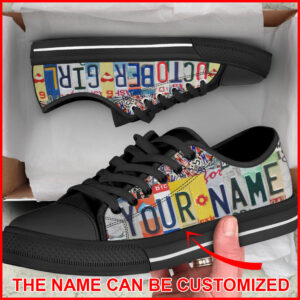 October Girl License Plates Custom Name Low Top Birthday Shoes Casual Shoes Gift For Adults 2