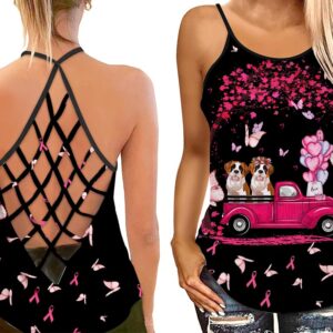 October Pink Bull Dog Car Criss Cross Open Back Tank Top Workout Shirts Gift For Dog Lovers 1 swlirw