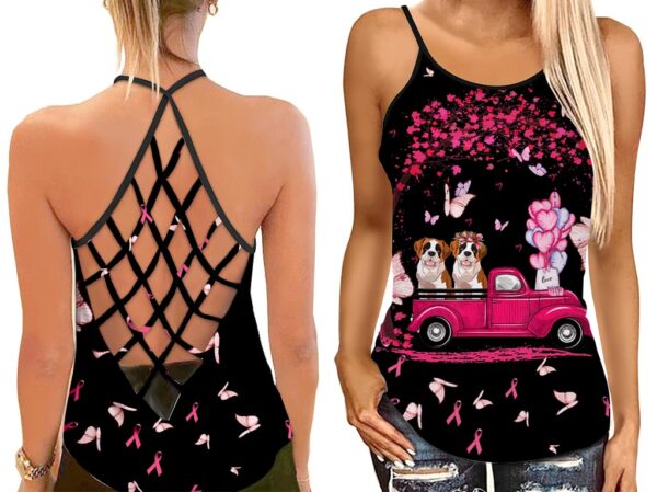 October Pink Bull Dog Car Criss Cross Open Back Tank Top – Workout Shirts – Gift For Dog Lovers