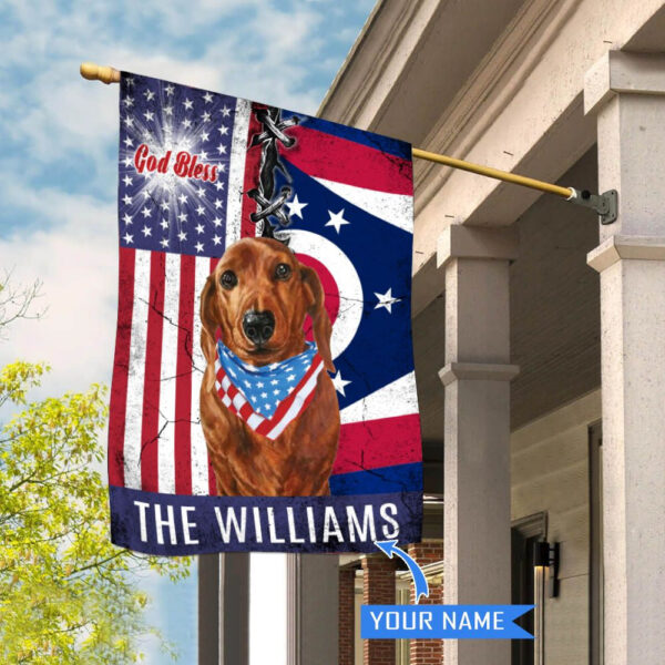 Ohio Dachshund God Bless Personalized House Flag – Garden Dog Flag – Personalized Dog Garden Flags