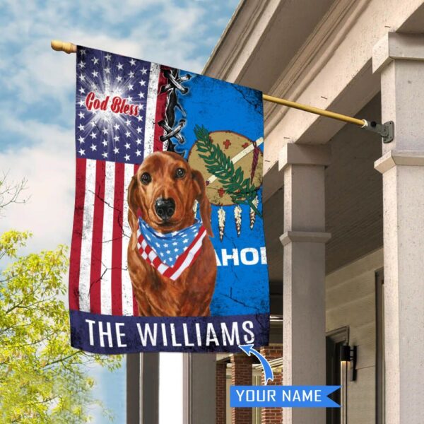 Oklahoma Dachshund God Bless Personalized House Flag – Garden Dog Flag – Personalized Dog Garden Flags