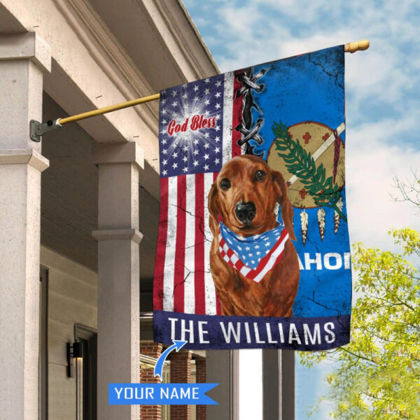 Oklahoma Dachshund God Bless Personalized House Flag – Garden Dog Flag – Personalized Dog Garden Flags