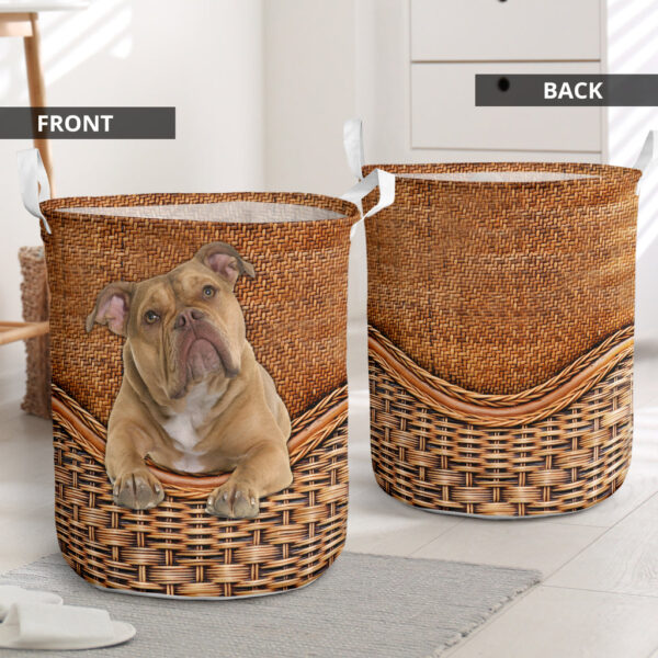 Old English Bulldog Rattan Texture Laundry Basket – Dog Laundry Basket – Christmas Gift For Her – Home Decor