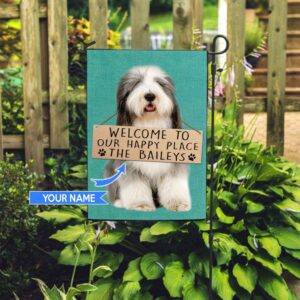 Old English Sheepdog Welcome To Our Happy Place Personalized Flag Custom Dog Flags Dog Lovers Gifts for Him or Her 2