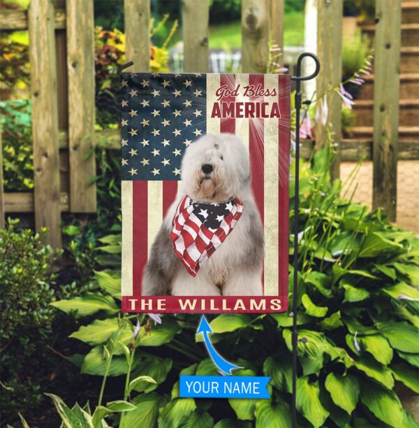 Old English Sheepdog God Bless America Custom House Flag – Custom Dog Flags – Dog Lovers Gifts for Him or Her