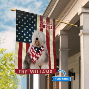 Old English Sheepdog God Bless America Custom House Flag Custom Dog Flags Dog Lovers Gifts for Him or Her 3