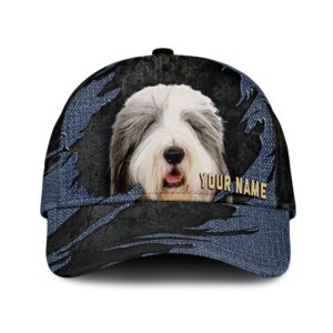 Old English Sheepdog Jean Background Custom Name Cap Classic Baseball Cap All Over Print Gift For Dog Lovers 1 b5hote