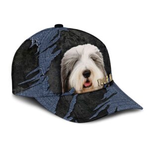 Old English Sheepdog Jean Background Custom Name Cap Classic Baseball Cap All Over Print Gift For Dog Lovers 2 cts2ij