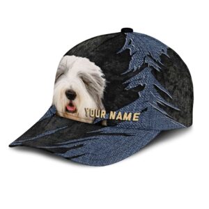 Old English Sheepdog Jean Background Custom Name Cap Classic Baseball Cap All Over Print Gift For Dog Lovers 3 bvee6j