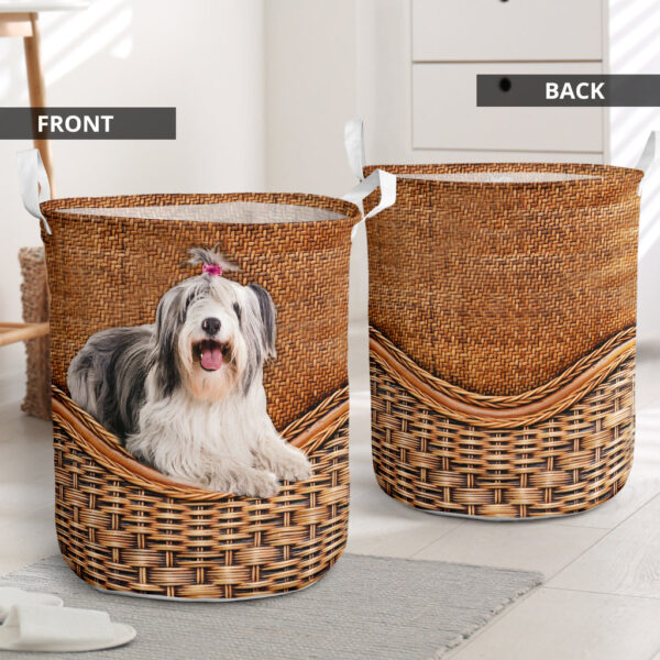 Old English Sheepdog Rattan Texture Laundry Basket – Dog Laundry Basket – Christmas Gift For Her – Home Decor