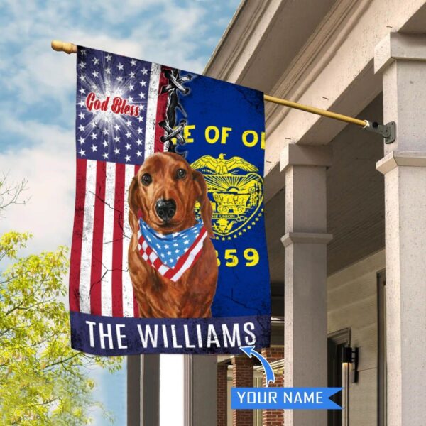 Oregon Dachshund God Bless Personalized House Flag – Garden Dog Flag – Personalized Dog Garden Flags