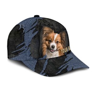 Papillon Dog Jean Background Custom Name Cap Classic Baseball Cap All Over Print Gift For Dog Lovers 2 wejn2p