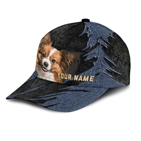 Papillon Dog Jean Background Custom Name & Photo Dog Cap – Classic Baseball Cap All Over Print – Gift For Dog Lovers