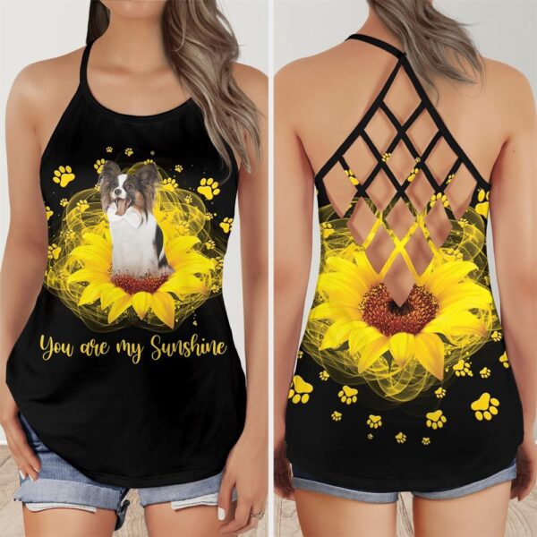 Papillon Dog Lovers Sunshine Criss Cross Tank Top – Women Hollow Camisole – Mother’s Day Gift – Best Gift For Dog Mom