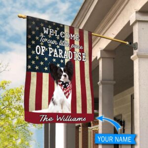 Papillon Welcome To Our Paradise Personalized Flag Personalized Dog Garden Flags Dog Flags Outdoor 1