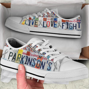 Parkinson s Shoes Live Love Fight License Plates Low Top Shoes Best Gift For Men And Women Cancer Awareness Shoes Malalan 1