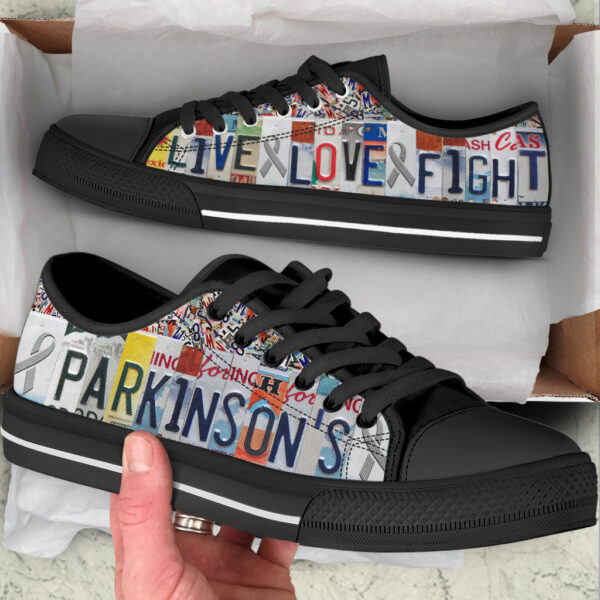 Parkinson’s Shoes Live Love Fight License Plates Low Top Shoes – Best Gift For Men And Women – Cancer Awareness Shoes Malalan