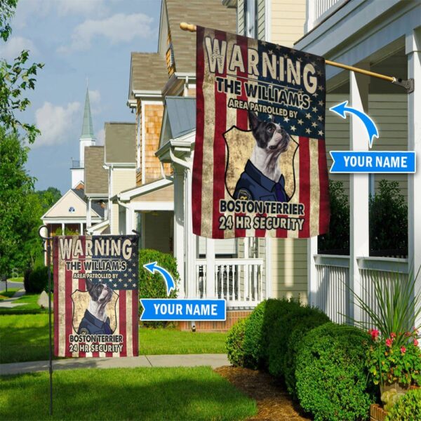 Patrolled By Boston Terrier Personalized Flag – Personalized Dog Garden Flags – Dog Flags Outdoor