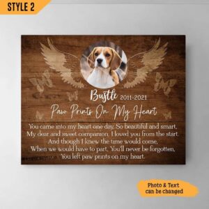Paw Prints On My Heart Dog Horizontal Canvas Wall Art Canvas Dog Memorial Gift 1