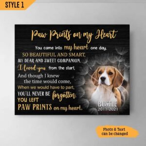 Paw Prints On My Heart Dog Horizontal Canvas Wall Art Canvas Gift For Dog Lovers 1