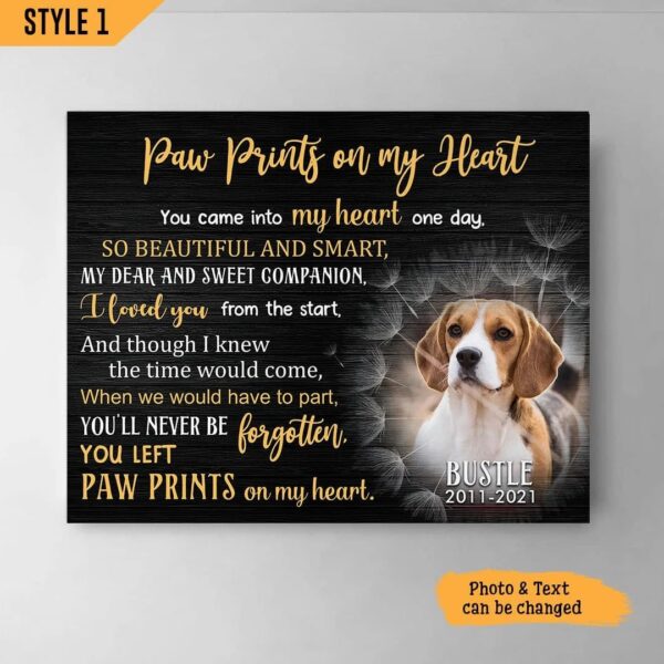 Paw Prints On My Heart Dog Personalized Horizontal Canvas – Wall Art Canvas – Gift For Dog Lovers