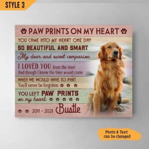 Paw Prints On My Heart Dog Horizontal Canvas Wall Art Canvas Gifts for Dog Mom 1