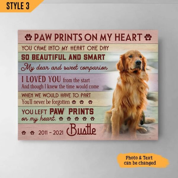 Paw Prints On My Heart Dog Personalized Horizontal Canvas – Wall Art Canvas – Gifts for Dog Mom