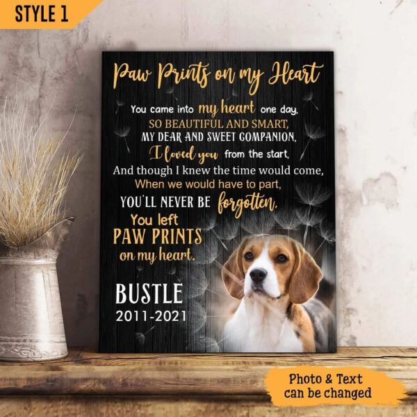 Paw Prints On My Heart Dog Personalized Vertical Canvas – Wall Art Canvas – Gift For Dog Lovers