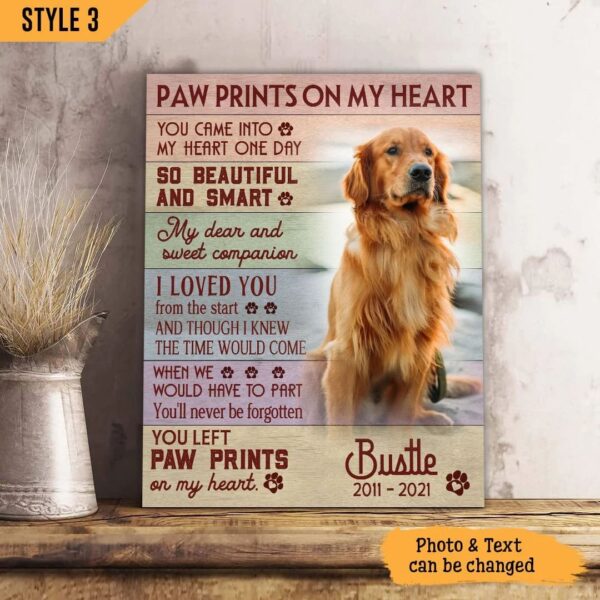 Paw Prints On My Heart Dog Personalized Vertical Canvas – Wall Art Canvas – Gifts for Dog Mom