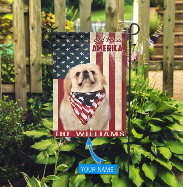 Pekingese God Bless America Personalized Flag – Custom Dog Flags – Dog Lovers Gifts for Him or Her