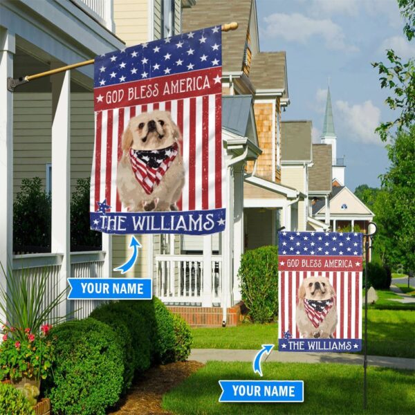 Pekingese God Bless America Personalized Flag – Personalized Dog Garden Flags – Dog Flags Outdoor