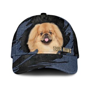 Pekingese Jean Background Custom Name Cap Classic Baseball Cap All Over Print Gift For Dog Lovers 1 rx615d