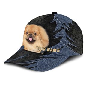 Pekingese Jean Background Custom Name Cap Classic Baseball Cap All Over Print Gift For Dog Lovers 3 lt5kpq