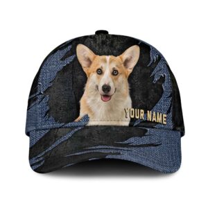 Pembroke Welsh Corgi Jean Background Custom Name Cap Classic Baseball Cap All Over Print Gift For Dog Lovers 1 g5lycw