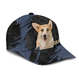 Pembroke Welsh Corgi Jean Background Custom Name Cap Classic Baseball Cap All Over Print Gift For Dog Lovers 2 vb0shx