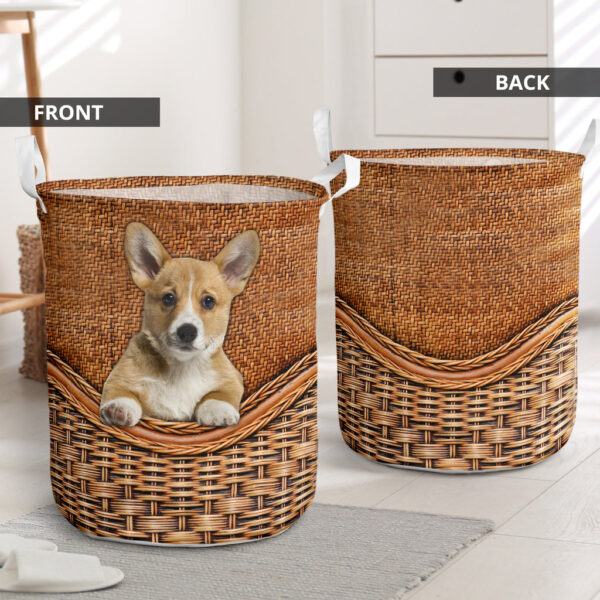 Pembroke Welsh Corgi Rattan Texture Laundry Basket – Dog Laundry Basket – Christmas Gift For Her – Home Decor