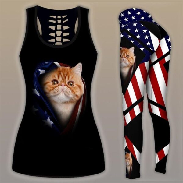 Persian Cat American Flag All Over Printed Women’s Tanktop Leggings Set –  Perfect Workout Outfits – Gifts For Cat Lovers