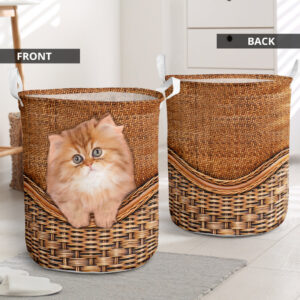 Persian Cat Rattan Texture Laundry Basket – Cat Laundry Basket – Mother Gift – Gift For Cat Lovers