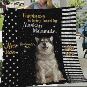 Personalized Alaskan Malamute Quilt Blanket Happiness Is Being Loved By Great Quilt Blanket For Christmas Thanksgiving