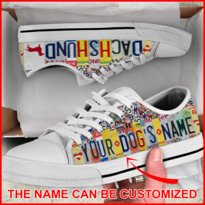 Personalized Dachshund Dog License Plates Low Top Sneaker – Sneaker For Dog Walking – Best Shoes For Dog Lover