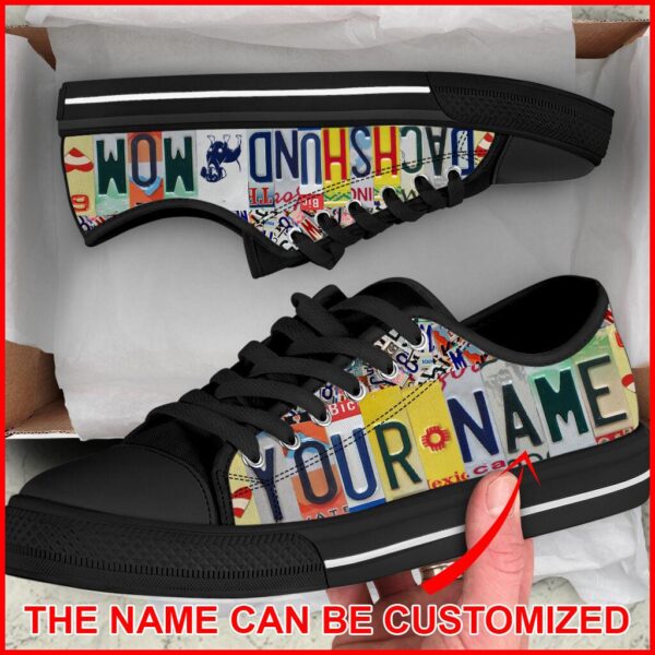 Personalized Dachshund Dog Mom License Plate Low Top Low Top Sneaker – Sneaker For Dog Walking – Best Shoes For Dog Lover