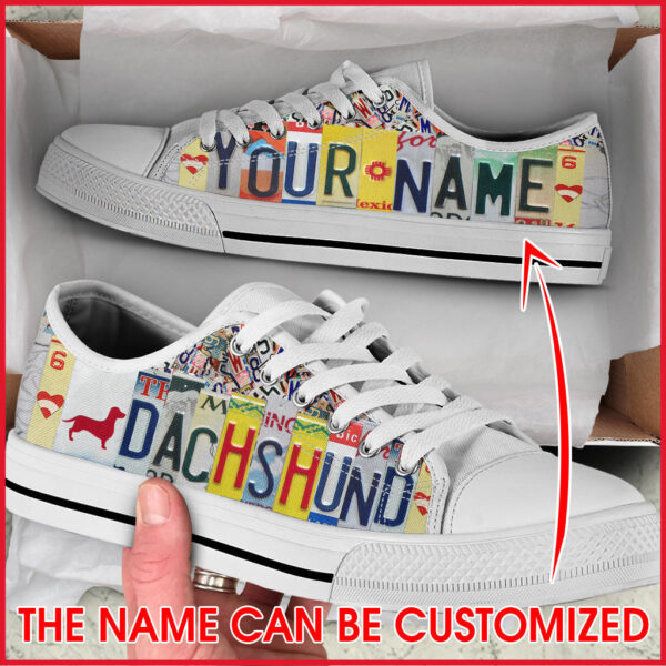 Personalized Dachshund License Plates Low Top Sneaker – Dog Walking Shoes Men Women – Best Shoes For Dog Lover